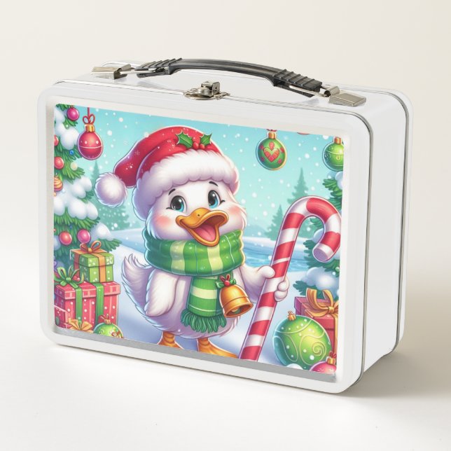 Cute Colourful Christmas duck Metal Lunch Box (Front)