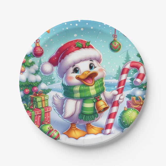 Cute Colourful Christmas duck Paper Plate (Front)