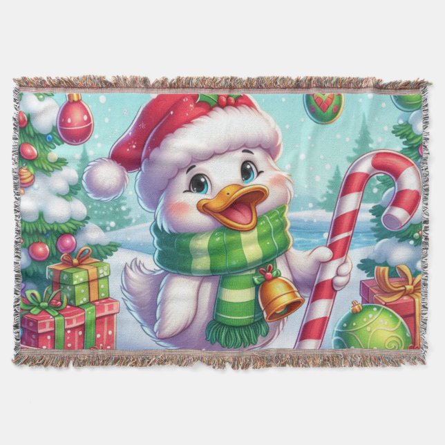 Cute Colourful Christmas duck Throw Blanket (Front)