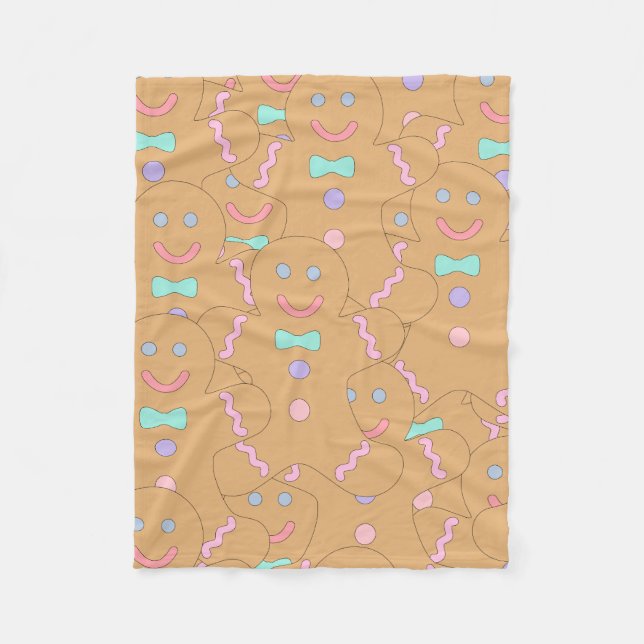 Cute Colourful Christmas Gingerbread Man Pattern Fleece Blanket (Front)