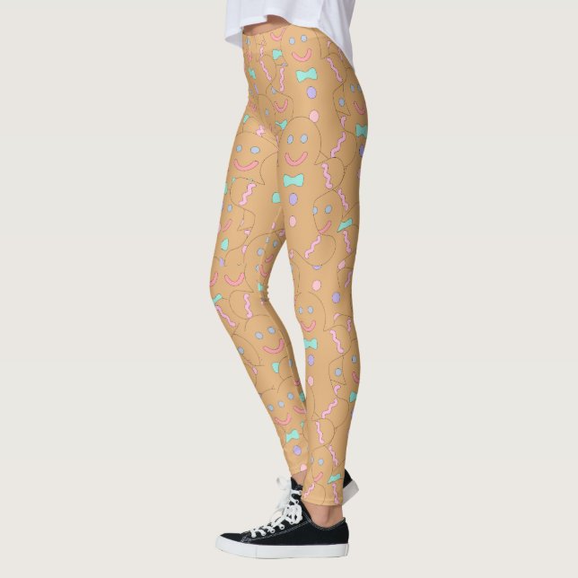 Cute Colourful Christmas Gingerbread Man Pattern Leggings (Left)