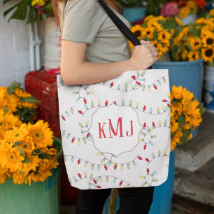 Cute Colourful Christmas Monogram Lights Tote Bag