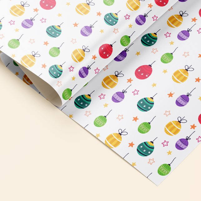 Cute Colourful Christmas Tree Ornaments Pattern Wrapping Paper (Cute Colorful Christmas Tree Ornaments Pattern Wrapping Paper)