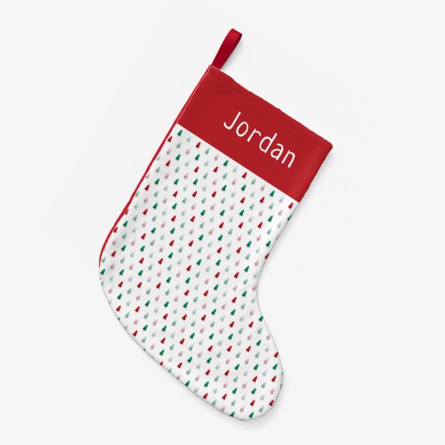 Cute Colourful Christmas Tree Pattern Small Christmas Stocking (Front (Hanging))
