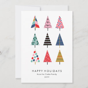Cute Colourful Christmas Trees Collection Holiday Card