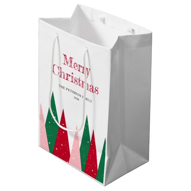 Cute Colourful Christmas Trees Modern Medium Gift Bag (Front Angled)