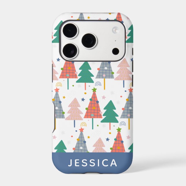 Cute Colourful Christmas Trees Pattern Personalise (Back)
