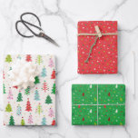 Cute Colourful Christmas Trees Wrapping Paper Sheet<br><div class="desc">Cute Colourful Christmas Trees with matching red and green patterns</div>