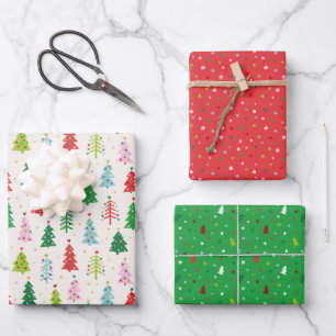 Cute Colourful Christmas Trees Wrapping Paper Sheet