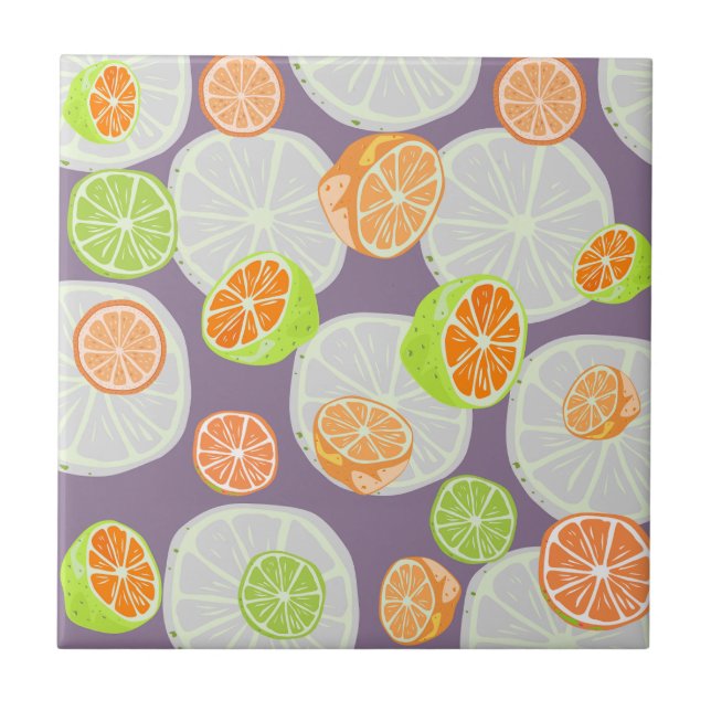 Cute colourful citrus l Purple Tile (Front)