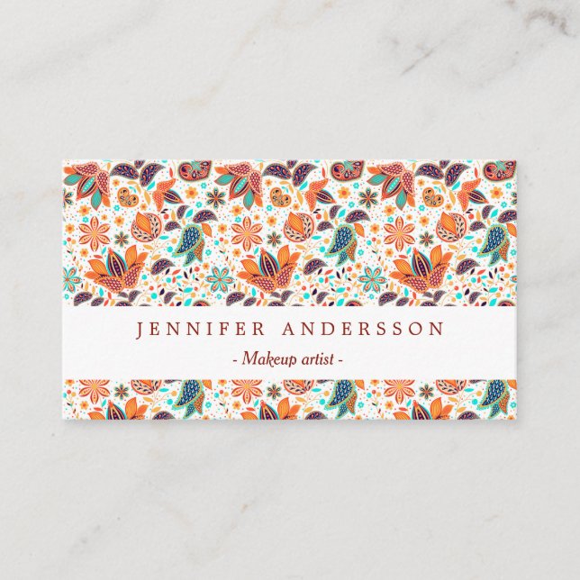 Cute colourful classic floral patterns business card (Front)