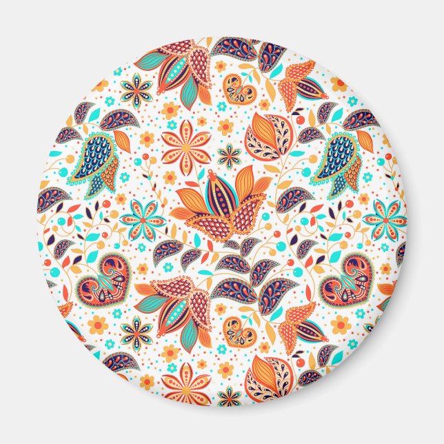 Cute colourful classic floral patterns magnet (Front)
