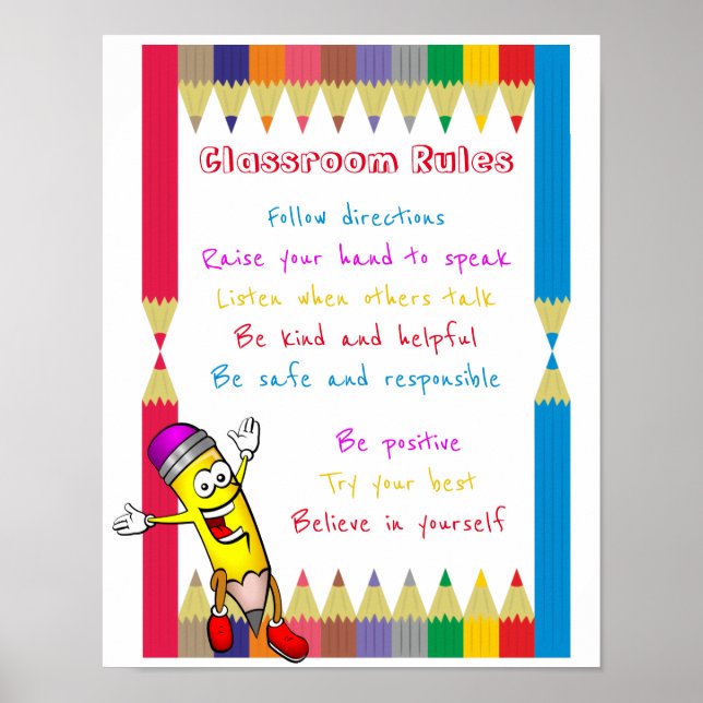 Cute & Colourful Classroom Rules for Kids School Poster (Front)