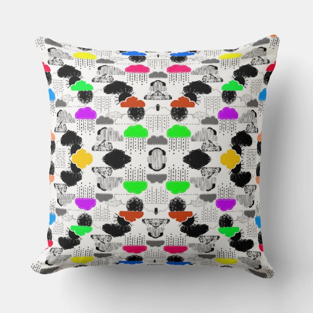 Cute colourful clouds patterns cushion (Front)