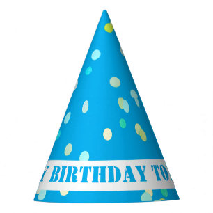 Cute Colourful Confetti Dots Blue Happy Birthday Party Hat