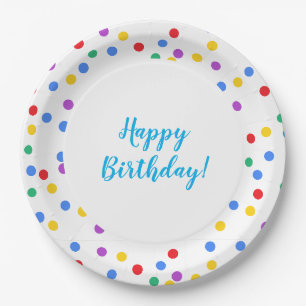 Cute Colourful Confetti Dots Kids Birthday Party Paper Plate