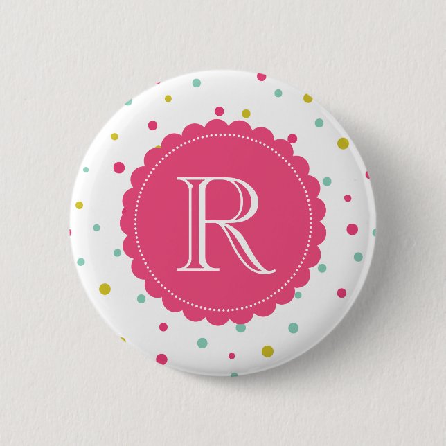 Cute Colourful Confetti Dots Pattern Monogram 6 Cm Round Badge (Front)