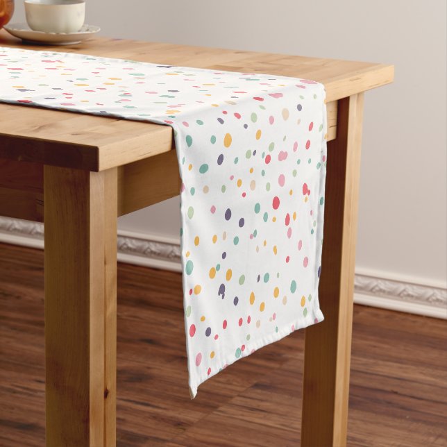 Cute Colourful Confetti Dots Pattern Short Table Runner (In Situ)
