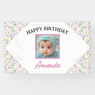 Cute Colourful Confetti Photo 1st Birthday Banner