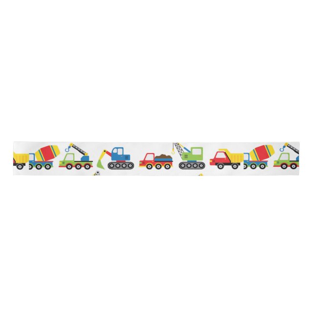 Cute Colourful Construction Vehicle Toy Cars Satin Ribbon (Front)