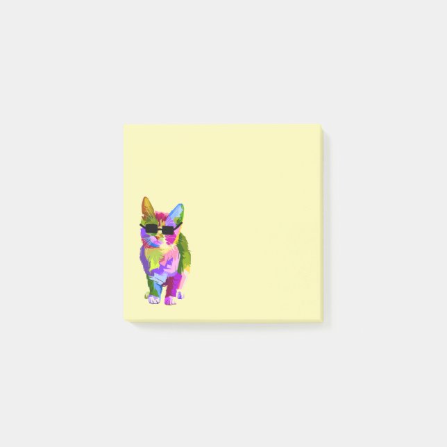 Cute colourful cool cat stationery post-it notes (Front)