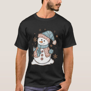 Cute Colourful Coquette Bow Snowman Funny Christma T-Shirt