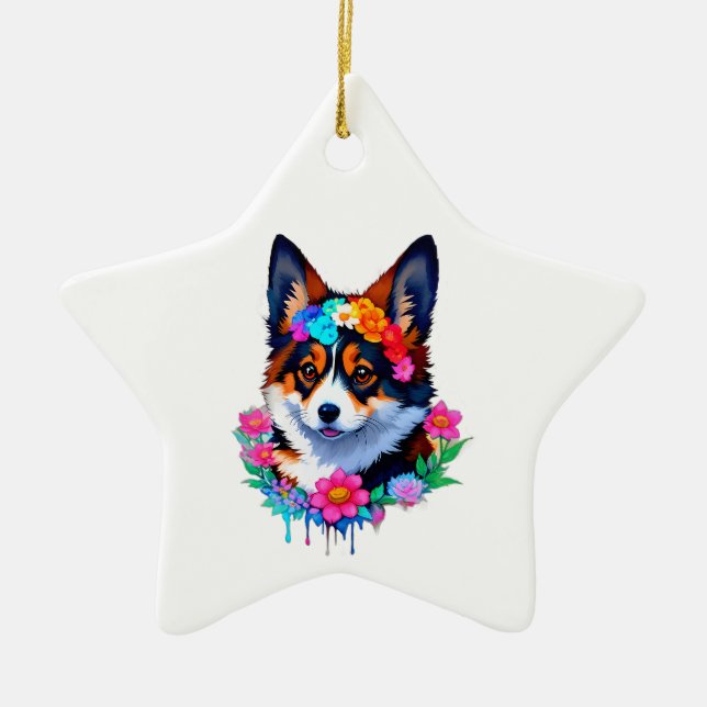 Cute Colourful Corgi  Ornament (Front)