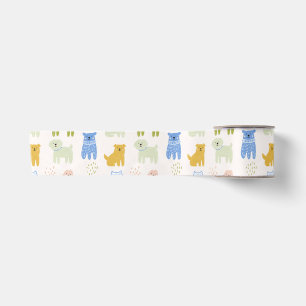 Cute Colourful Crayon Dogs Wrapping Paper Satin Ribbon