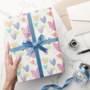 Cute Colourful Crayon Hearts Worn Up Wrapping Paper