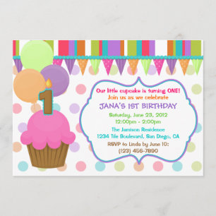 Cute Colourful Cupcake Birthday Invitation [one]