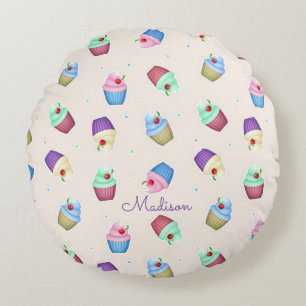 Cute Colourful Cupcakes Round Cushion