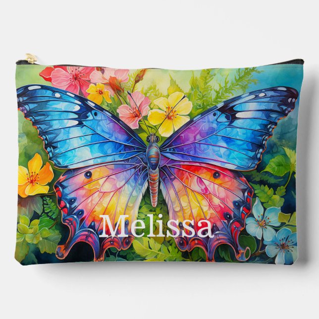 Cute Colourful Custom Butterfly Monogram Name Accessory Pouch (Front)