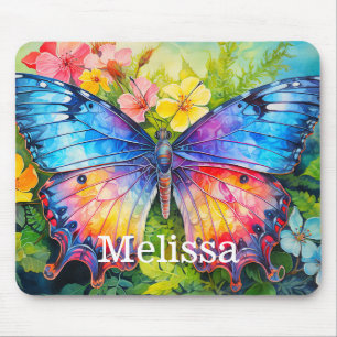 Cute Colourful Custom Butterfly Monogram Name Mouse Pad