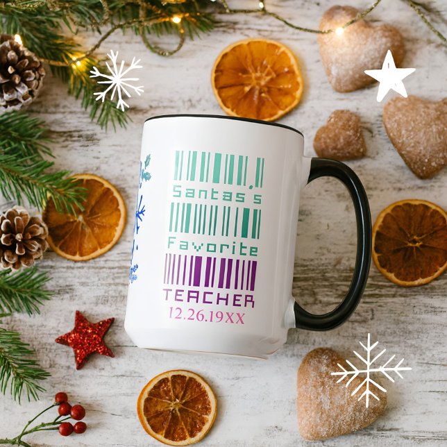 Cute Colourful Custom Name Christmas Teacher Gift Mug (Creator Uploaded)