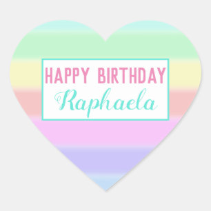 Cute & Colourful Custom Rainbow Happy Birthday Heart Sticker