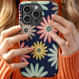 Cute Colourful Daisy Floral Pattern on Navy iPhone 13 Pro Max Case