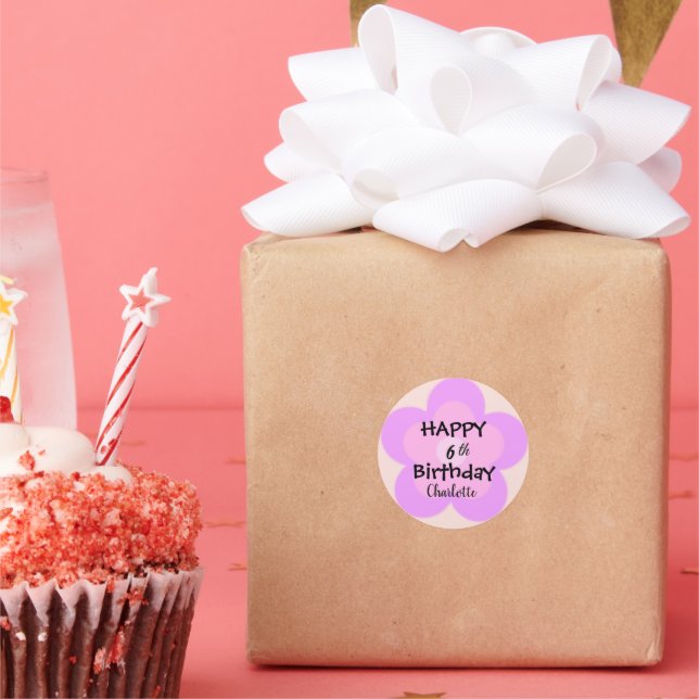 Cute colourful Daisy flower pattern Birthday name Classic Round Sticker (Party)