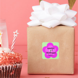 Cute colourful Daisy flower pattern Birthday name Square Sticker