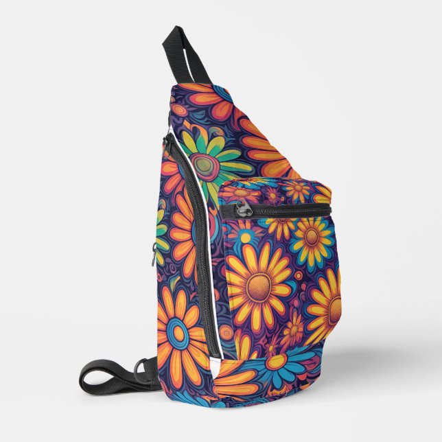Cute colourful Daisy Flower psychedelic pattern Sling Bag (Left Corner)