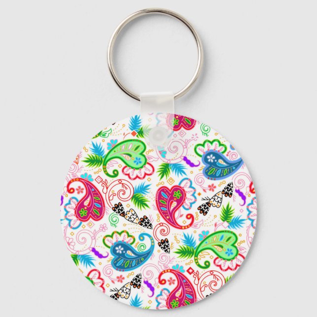 Cute colourful decorative flowers patterns key ring (Front)