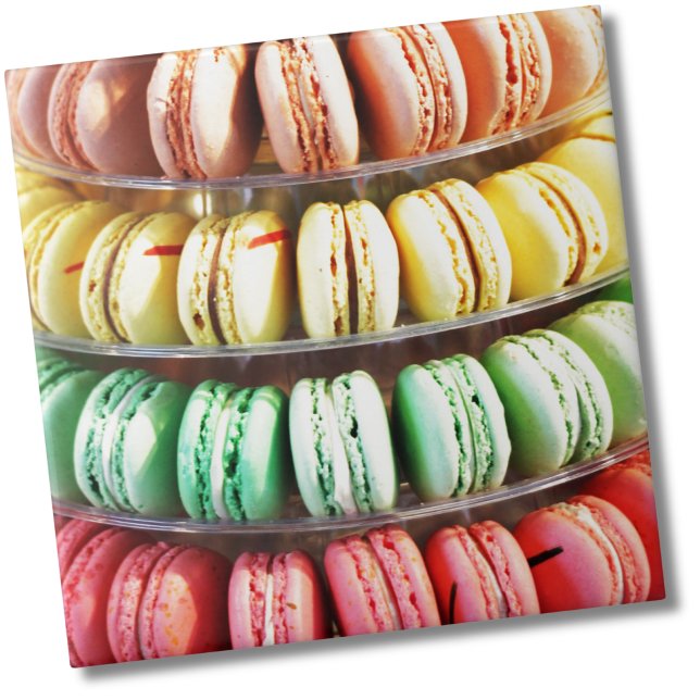 Cute Colourful Dessert French Macaron Tile (Pastel Rainbow Stacked French Macaron Cookies Ceramic Tile)