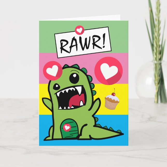 Cute Colourful Dinosaur Dino Mite Boys Birthday Card (Front)