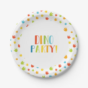 Cute Colourful Dinosaur Footprints Birthday Party Paper Plate