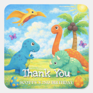Cute Colourful Dinosaur Friends Birthday Square Sticker