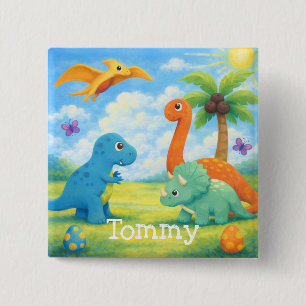 Cute Colourful Dinosaur Friends Kids 15 Cm Square Badge