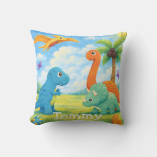Cute Colourful Dinosaur Friends Kids Cushion