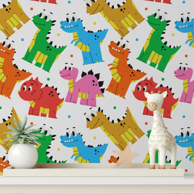 Cute Colourful Dinosaur Modern Kids Pattern Wallpaper (Creator Uploaded)