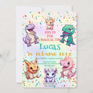 Cute colourful dinosaur School kids Birthday party Invitation