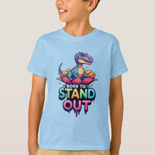 Cute Colourful Dinosaur Sitting On Flower T-Shirt