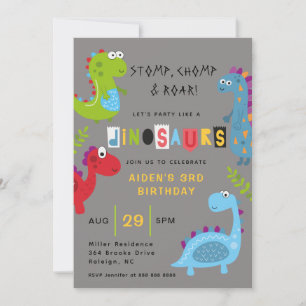 Cute colourful Dinosaurs Birthday Invitation